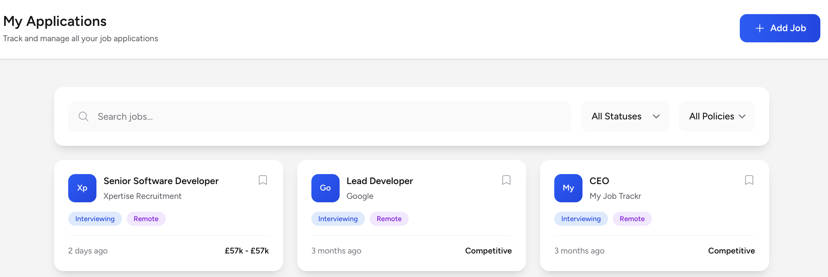 My Job Trackr Dashboard
