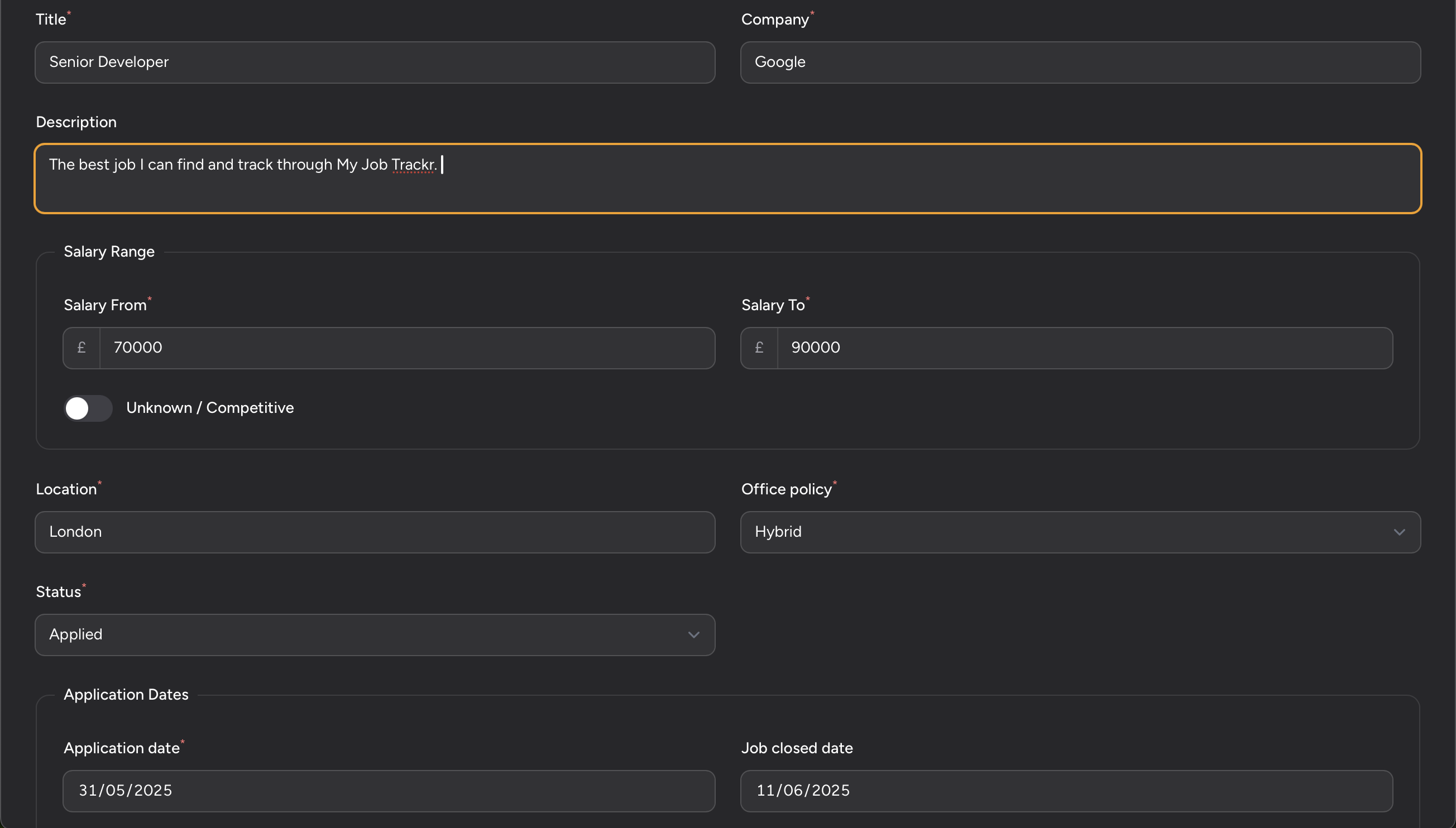 Job Application Detail Form
