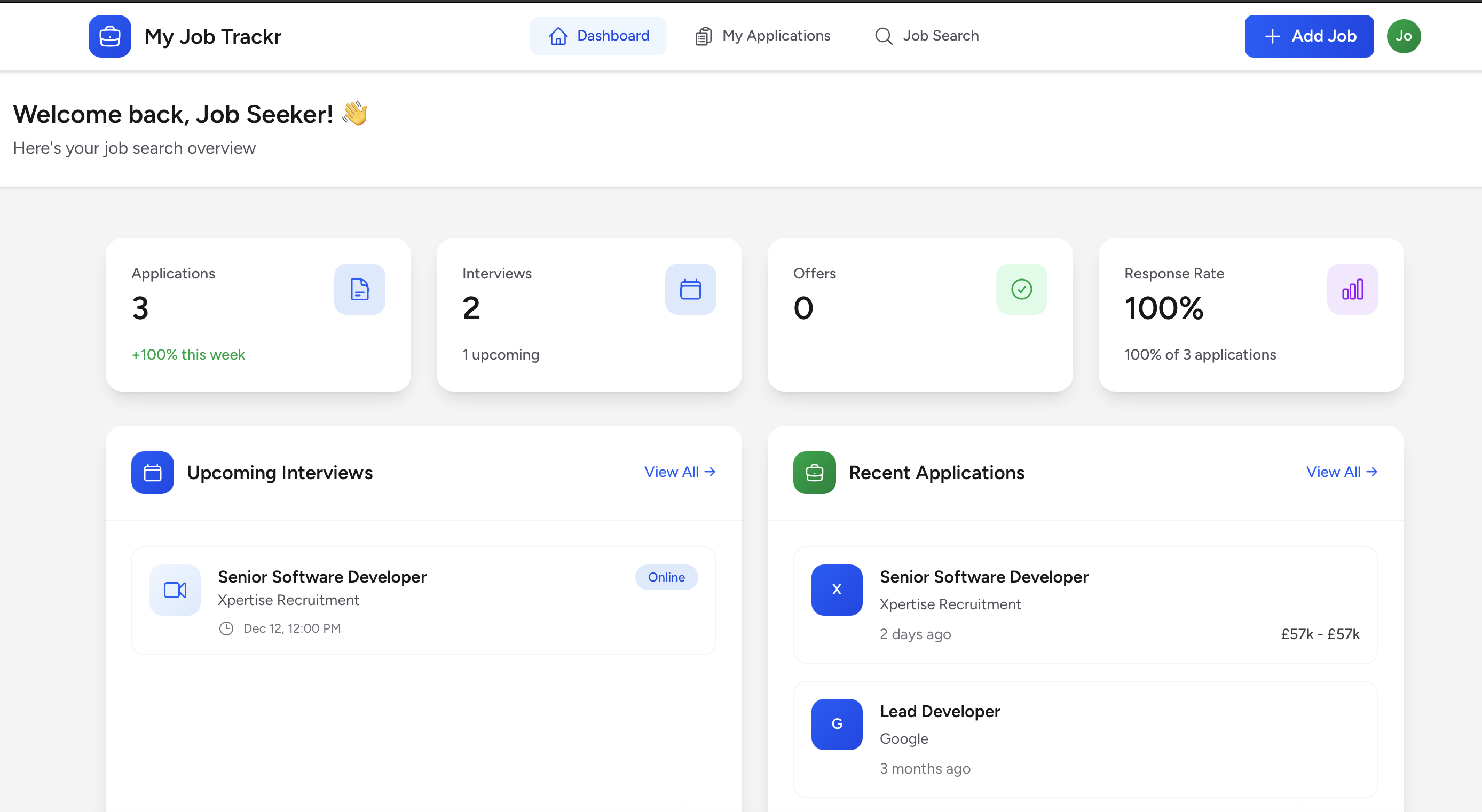 My Job Trackr Dashboard