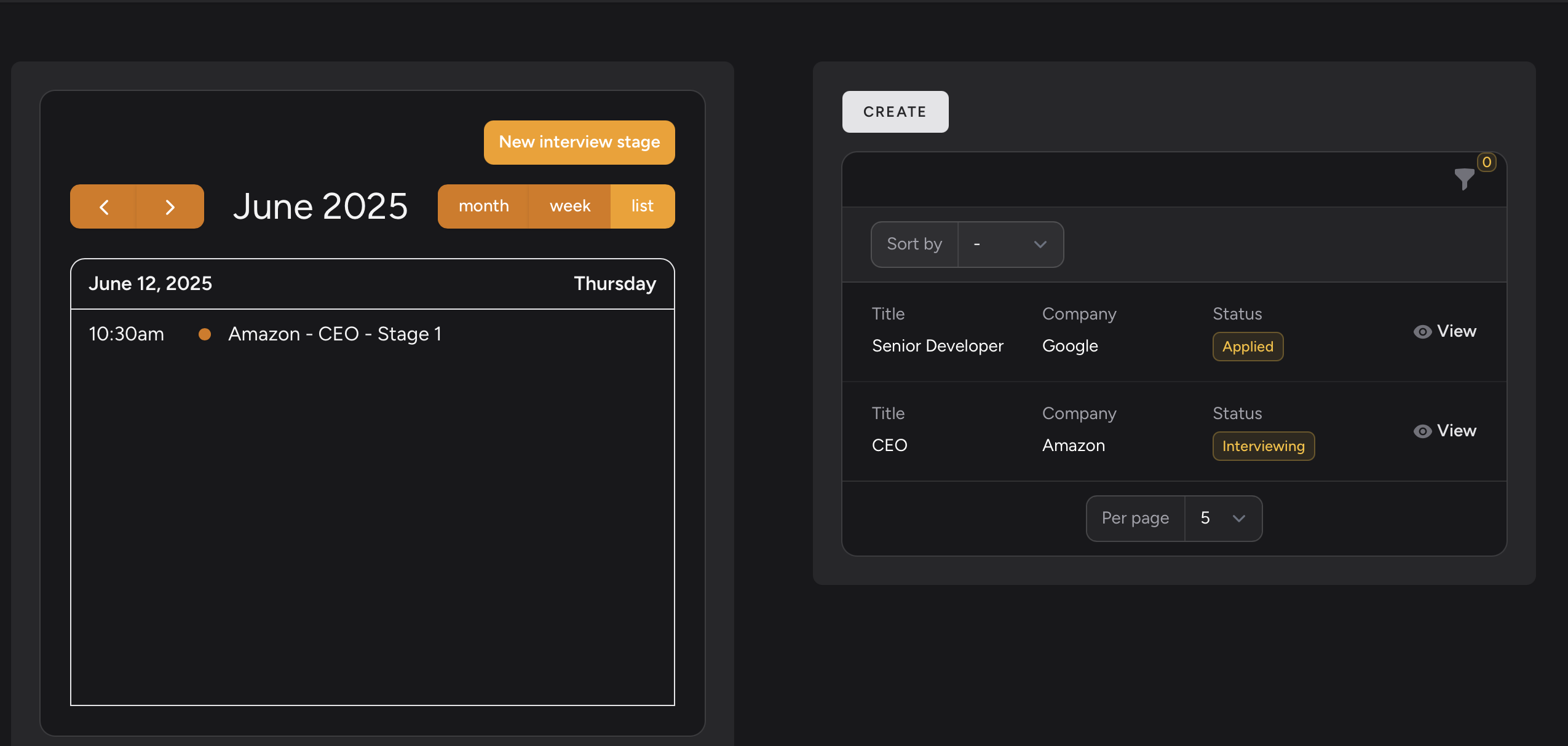 Job Trackr Dashboard with Calendar View