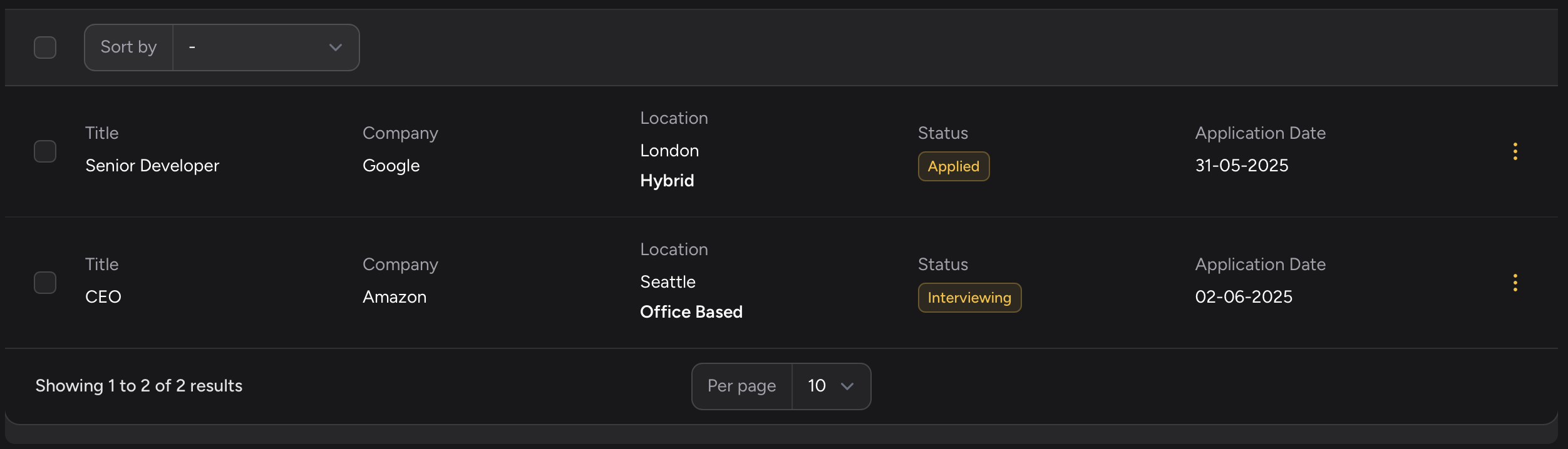 Job Applications List View