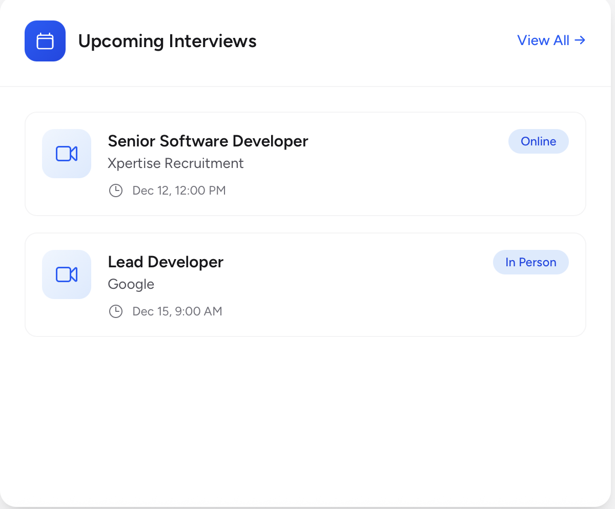 My Job Trackr Upcoming Interviews
